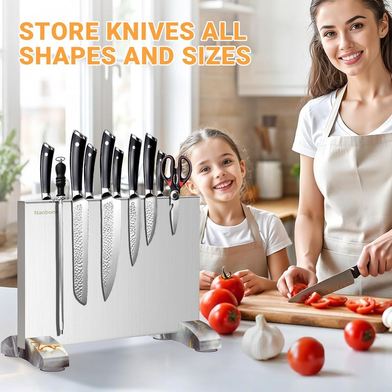 Nanbone Magnetic Knife Block Without Knives, Stainless Steel Magnetic Knife Holder Stand with Strong Knife Magnet, Double-Sided Knife Magnetic Strip Knifes Storage Organizer for Kitchen Counter Top - Image 2